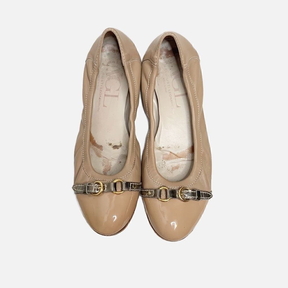 AGL -ATTILIO GIUSTI LEOMBRUNI Tan Cap Toe Buckle Leather Ballet Flats Women’s 40
